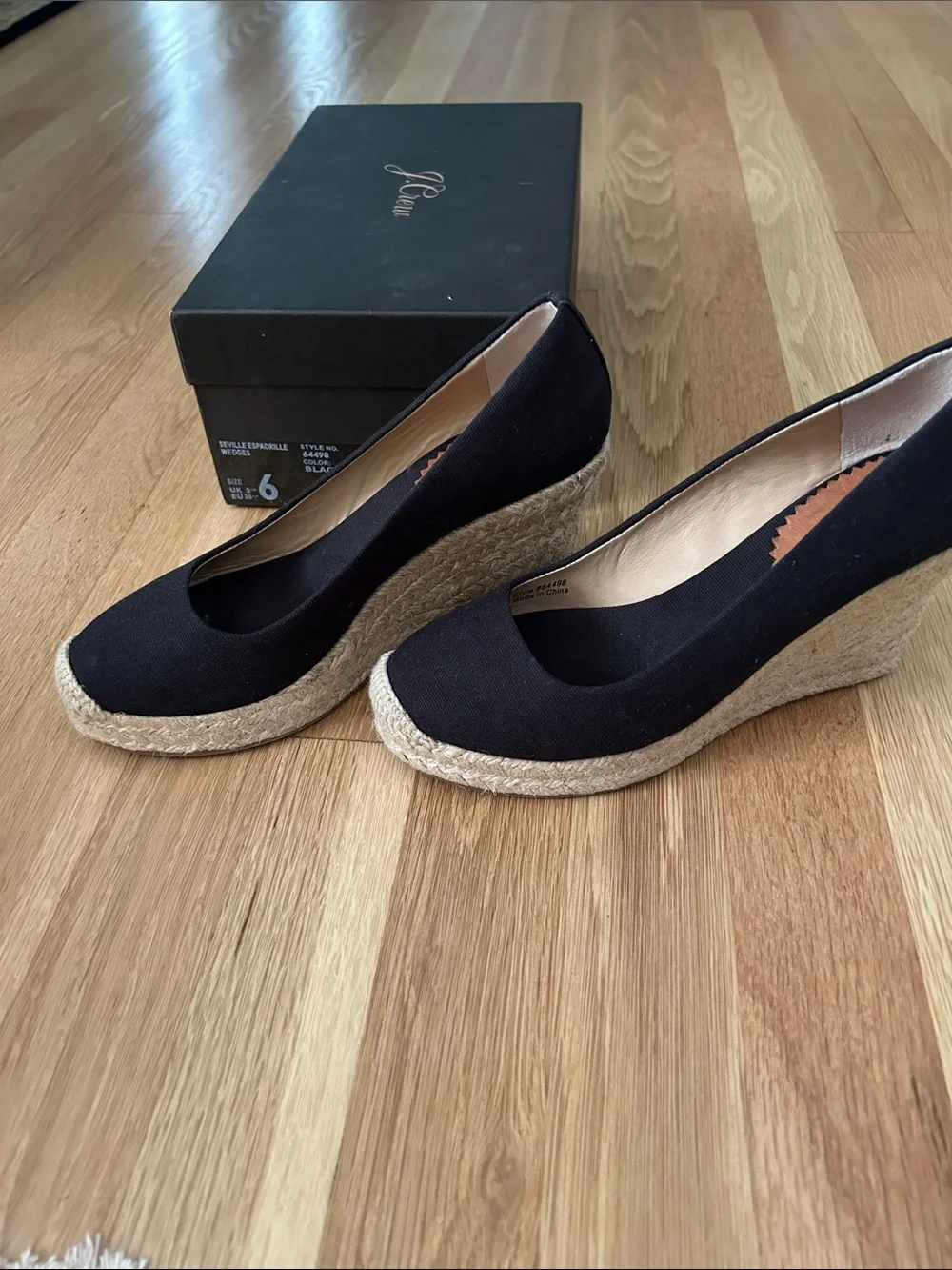 J. Crew Black Canvas Espadrille Wedges with Jute Trim